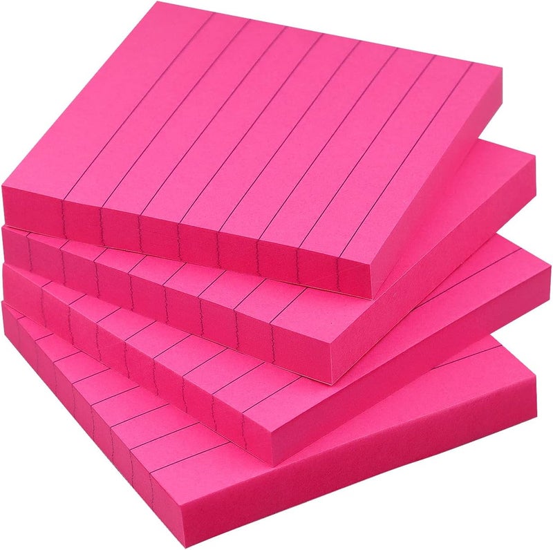 Eastern Wolf Lined Sticky Notes 3x3 Sticky Notes with Lines Self-Stick Notes Bright Color 4 Pads 90 Sheets/Pad (Rose Red) - Image 1